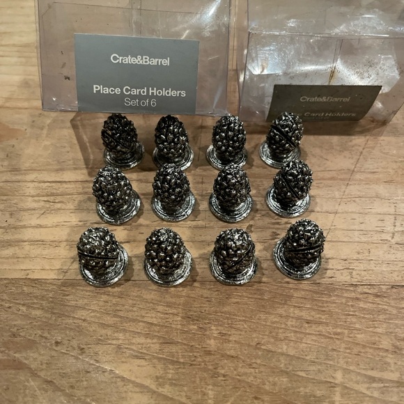 Crate & Barrel VTG silver pinecones pewter finish PlaceCard Holders set of 12 - Picture 2 of 2